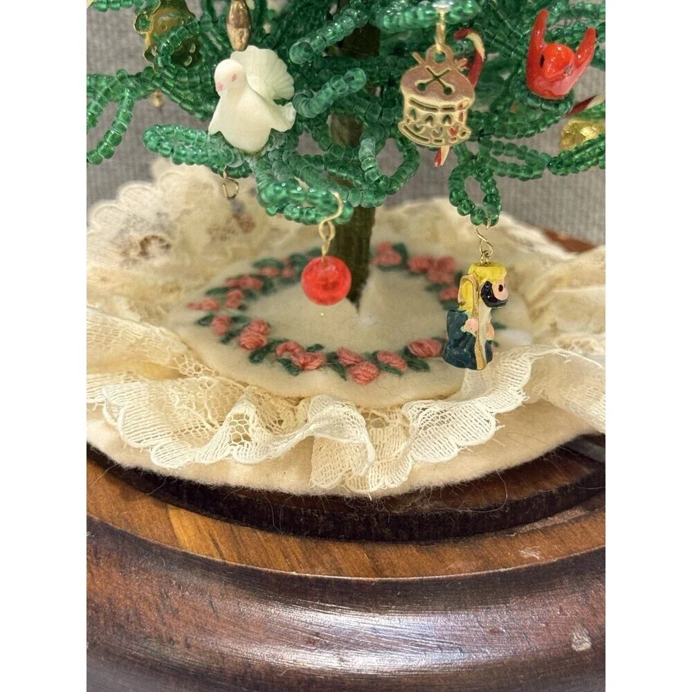 Vintage Westrim Beaded Christmas Tree Ornaments Wood Base No Glass Dome 6